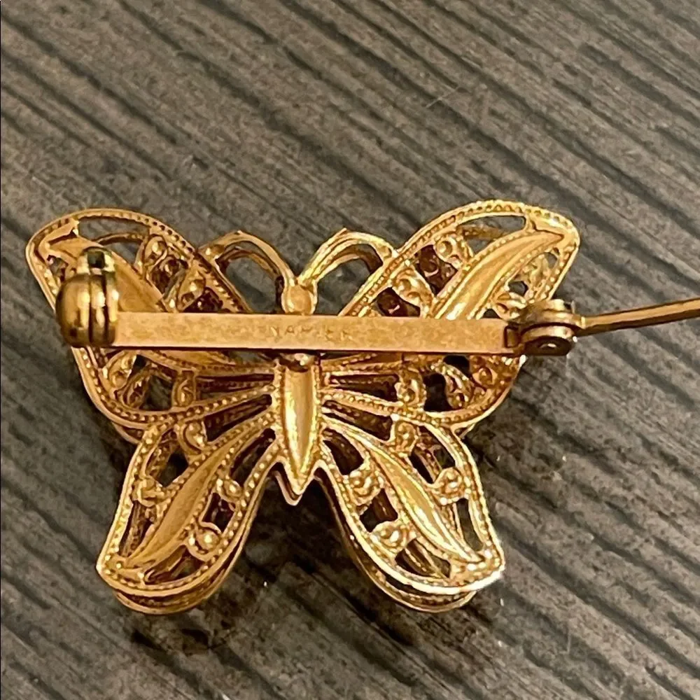 Vintage Gold-tone NAPIER Filigree Butterfly Pin - Brooch